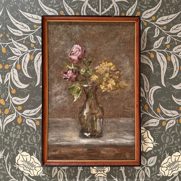 Still Life Oil Painting, Impressionist Floral in Wood Frame - Picture 1 of 3